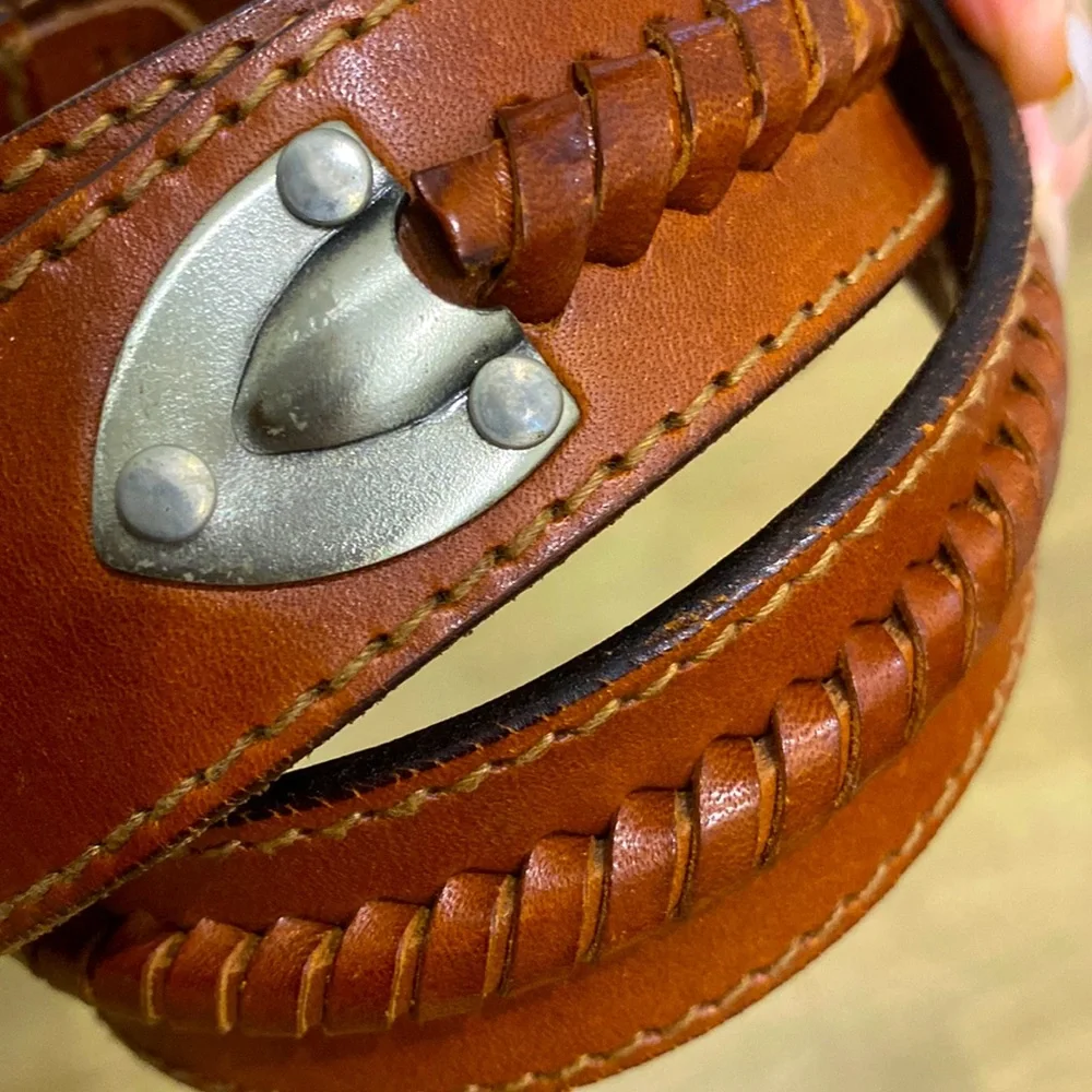 Vintage Leather Belt Made in Turkey \ Solid Brass Buckle and Embellishments - Picture 3 of 6
